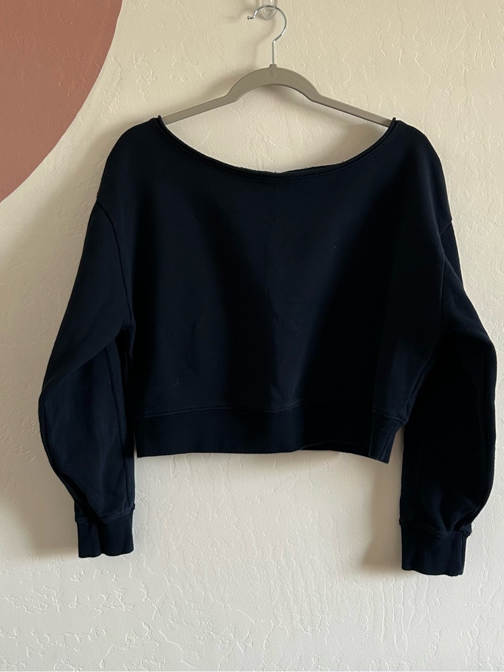 Lazy Sunday Dark Blue Boatneck or off-shoulder Cropped Sweatshirt